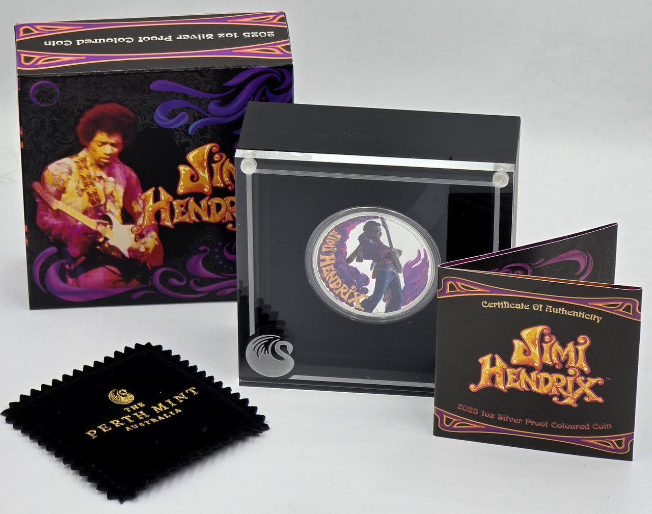 2025 Jimi Hendrix 1oz Silver Proof Coloured Coin - Mintage: 5,000