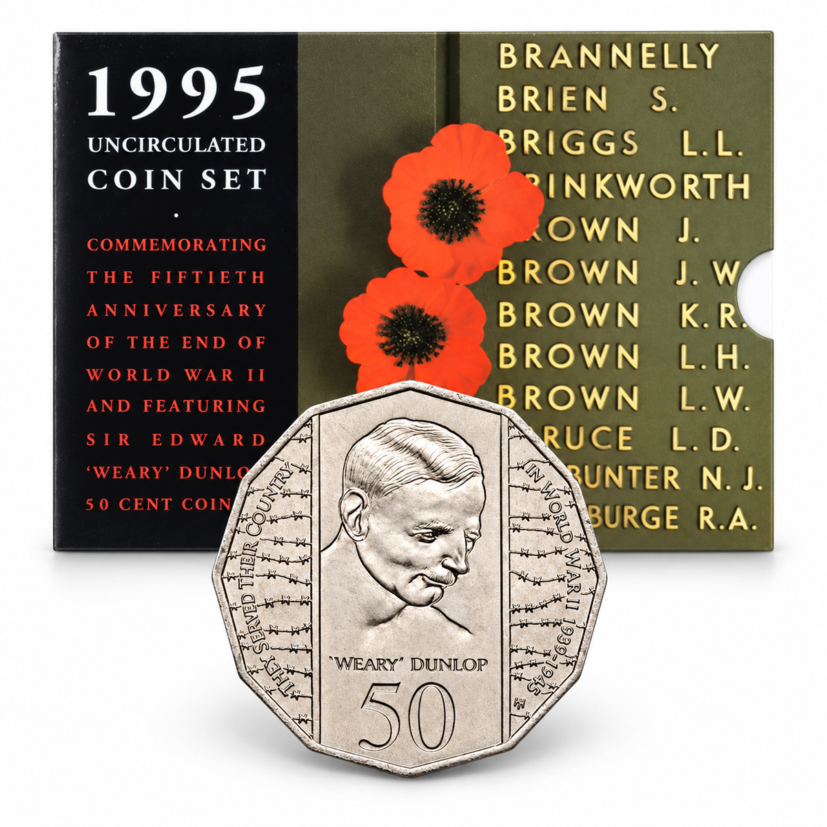 1995 6x Coin UNC 50c Weary Dunlop RAM Year Set - Mintage: 96,079