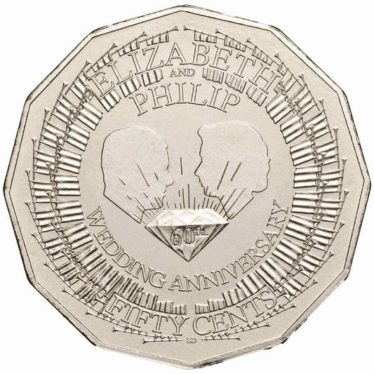 2007 50c Royal 60th Wedding Anniversary Coin - Carded Mintage: 60,030