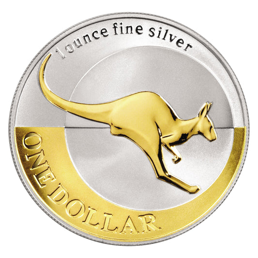 2004 1oz Gold Plated Silver Kangaroo Coin - Mintage: 12,500