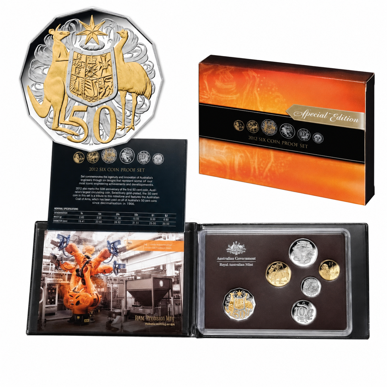 2012 RAM Proof 6x Coin Set Gold-Plated 50c - Mintage: 20,175