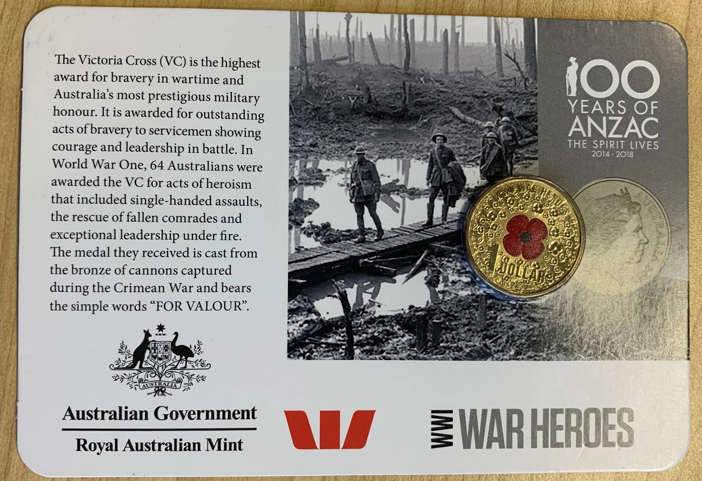 2015 $1 War Heros Red Poppy Carded Coin - Mintage: 13,543