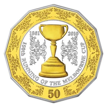 2010 1.28oz Gold Plated 50c Silver 150th Melbourne Cup Two Coin Set - Mintage: 5000