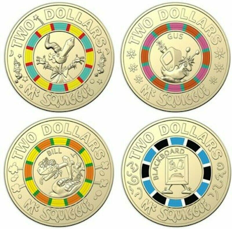 4x 2$ Mr Squiggles Coins - CIRCULATED SET