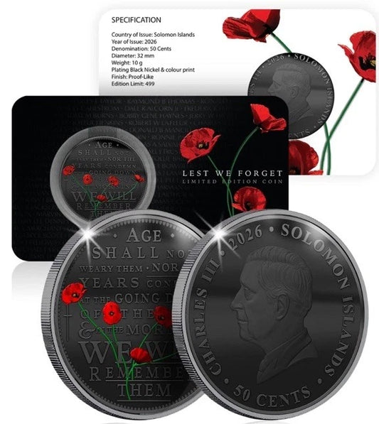 1x UNC 2026 50C Solomon Islands Red Poppy - INTERNATIONAL Mintage: 499