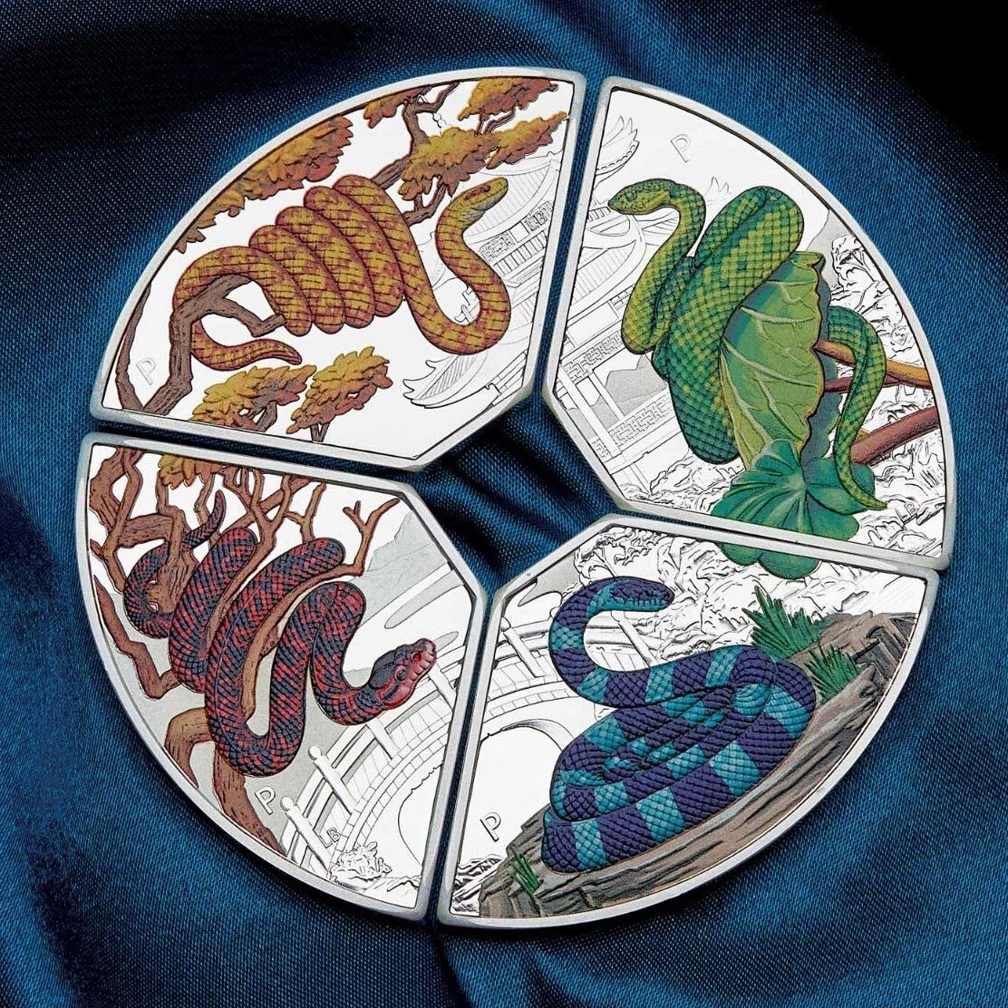 2025 4oz Year Of The Snake Quadrant Silver Proof Coloured Coin Mintage: 1500