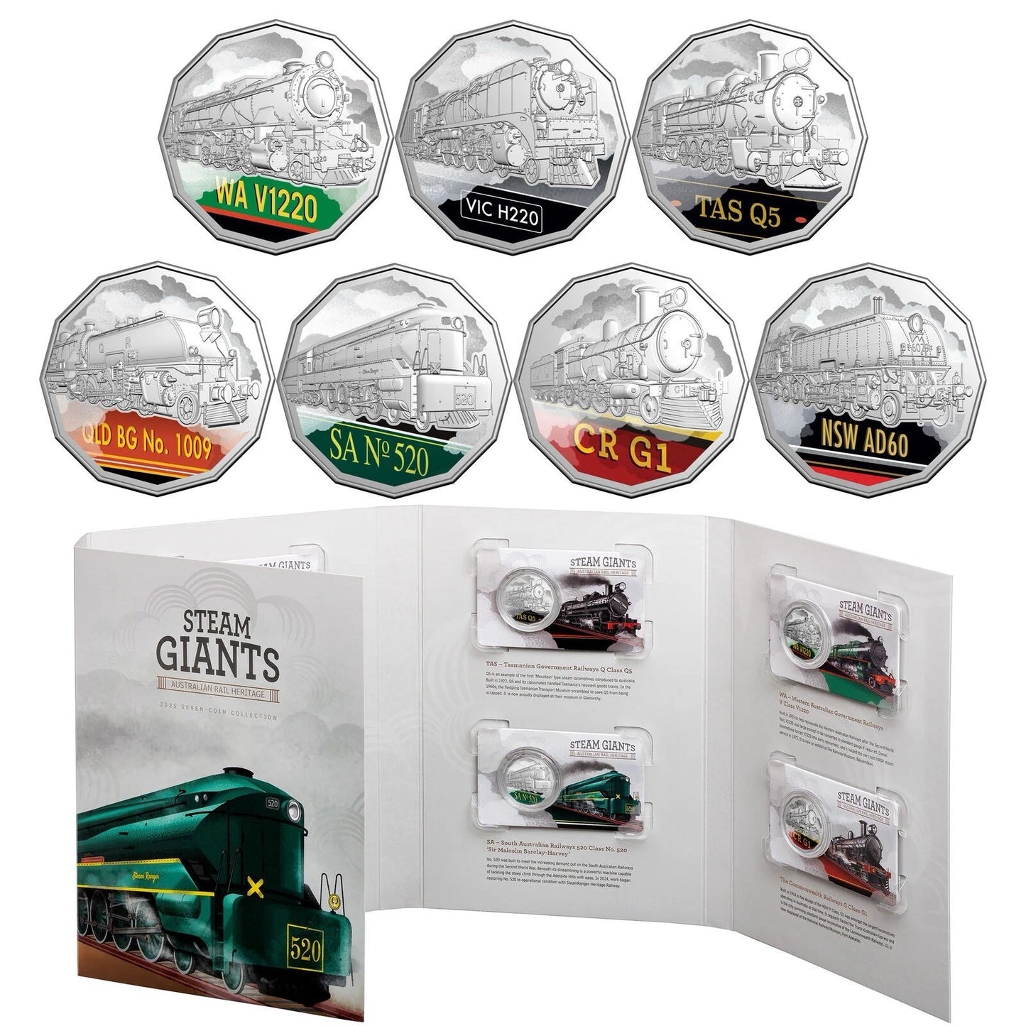 2025 7x 50c Steam Giants Colorized Train Set