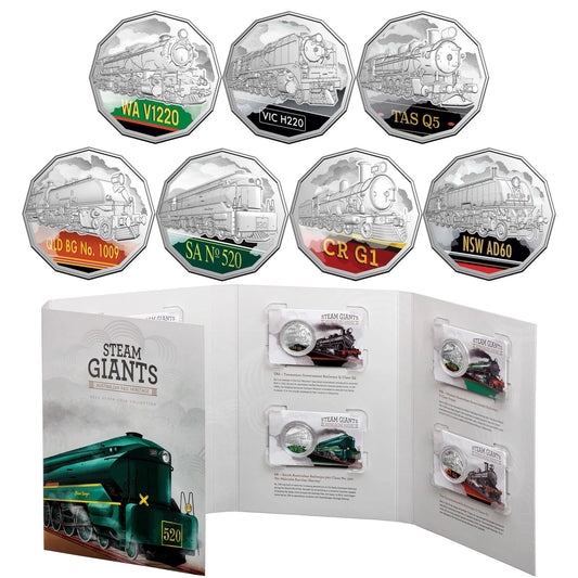 2025 7x 50c Steam Giants Colorized Train Set