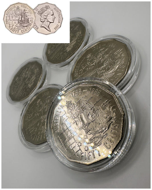 1x UNC 1988 Bicentennial (Tall Ships) 50c Coin - In Lighthouse Capsule