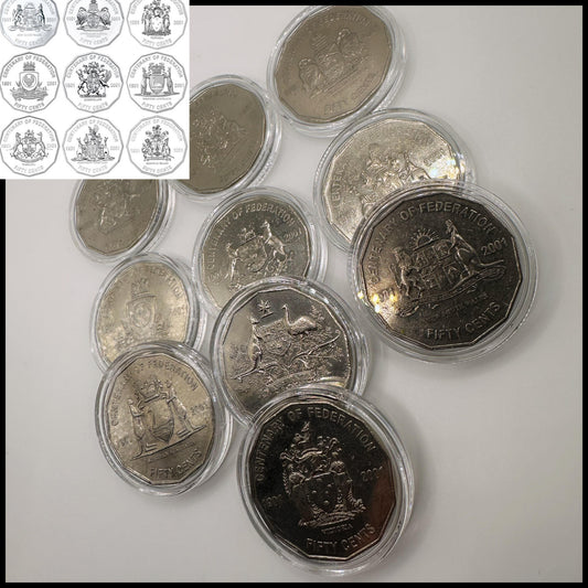 10x 2001 FULL SET Circulated 50c Centenary of Federation  - In Lighthouse Capsules